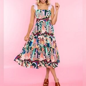 Crosby by Mollie Burch Jungle Book Becca Midi Dress L Ruffle Sleeves Cheetah